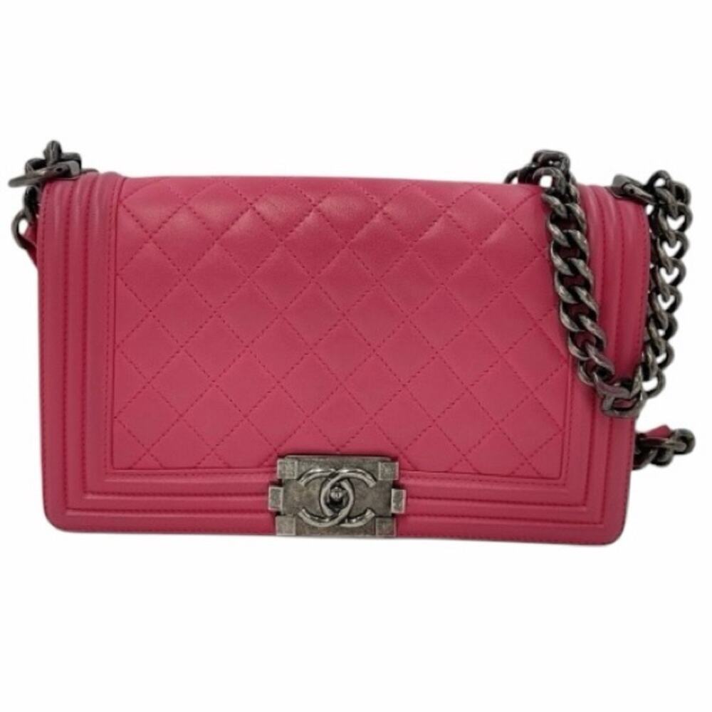 Authentic Chanel Pink Quilted Leather Boy Flap Crossbody Bag